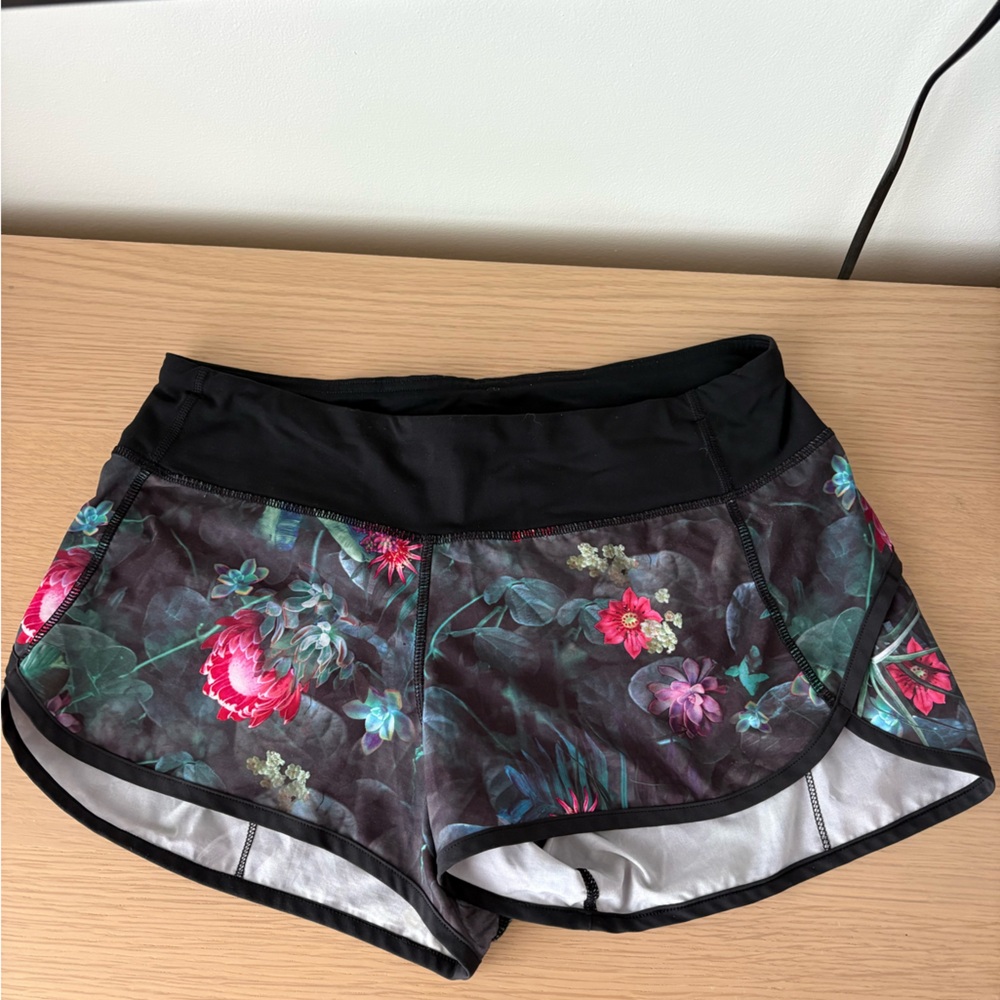 Size 6 Lululemon athletica Floral Athletic Shorts - Black and Pink